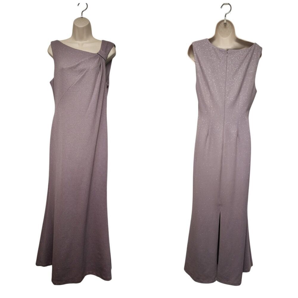 Jessica Howard Mauve Lace Pleated Shoulder Maxi Dress Size 12